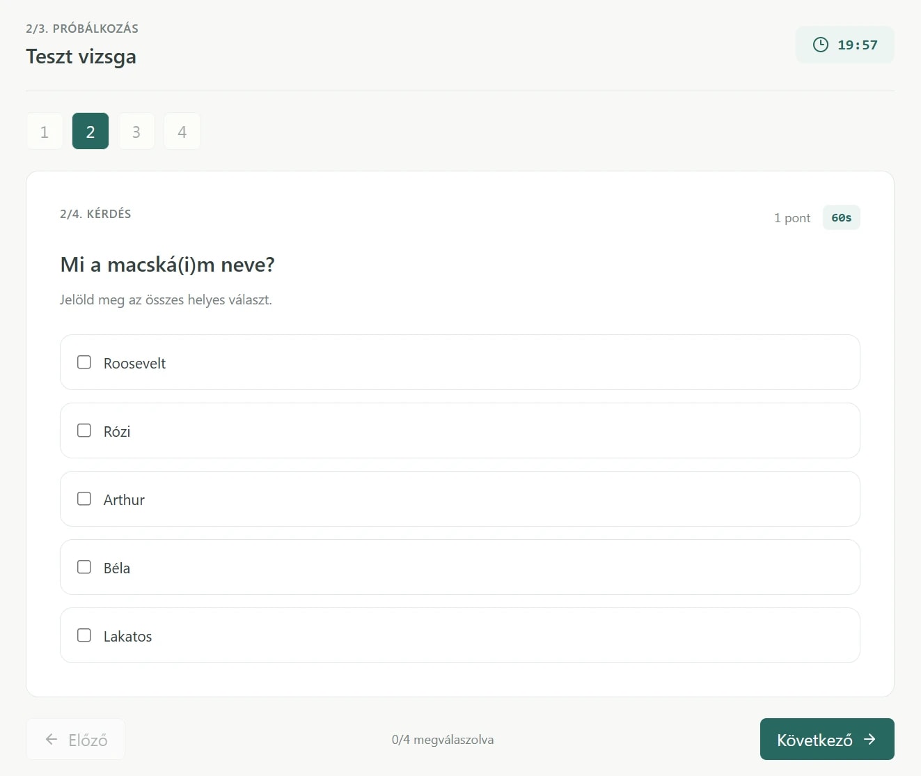 Employee assessment screen with question navigation, answer choices, remaining time and attempt count.