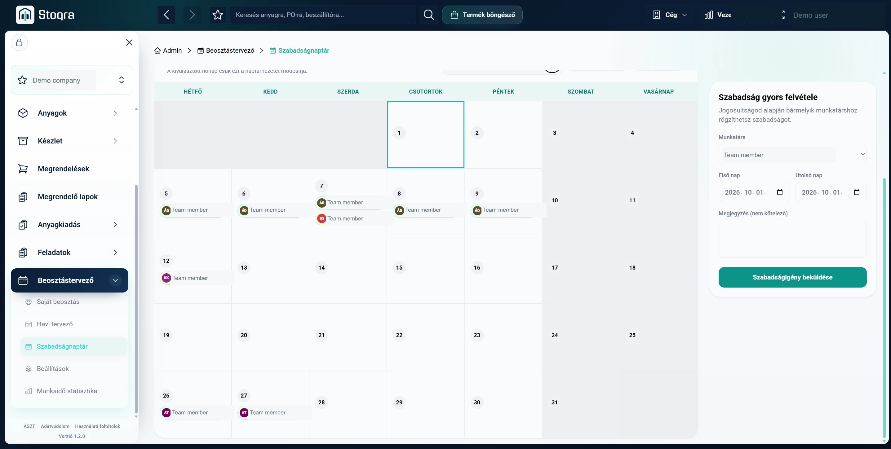 Vacation calendar and leave-entry form with employee names anonymized.