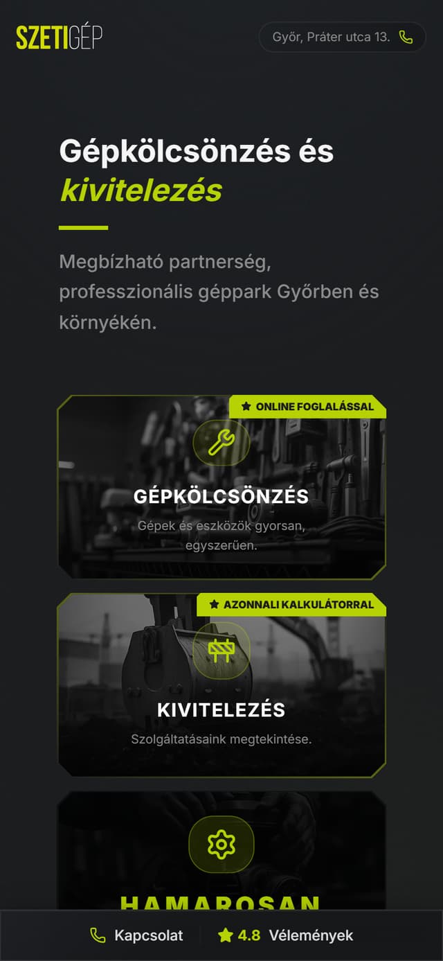 SZETIGÉP’s mobile business hub showing equipment rental and construction.