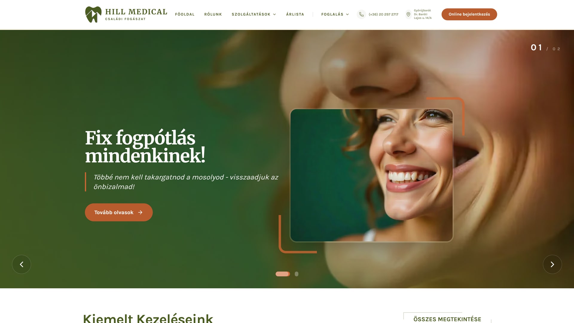HillMedical homepage with treatment imagery and the clinic’s navigation.