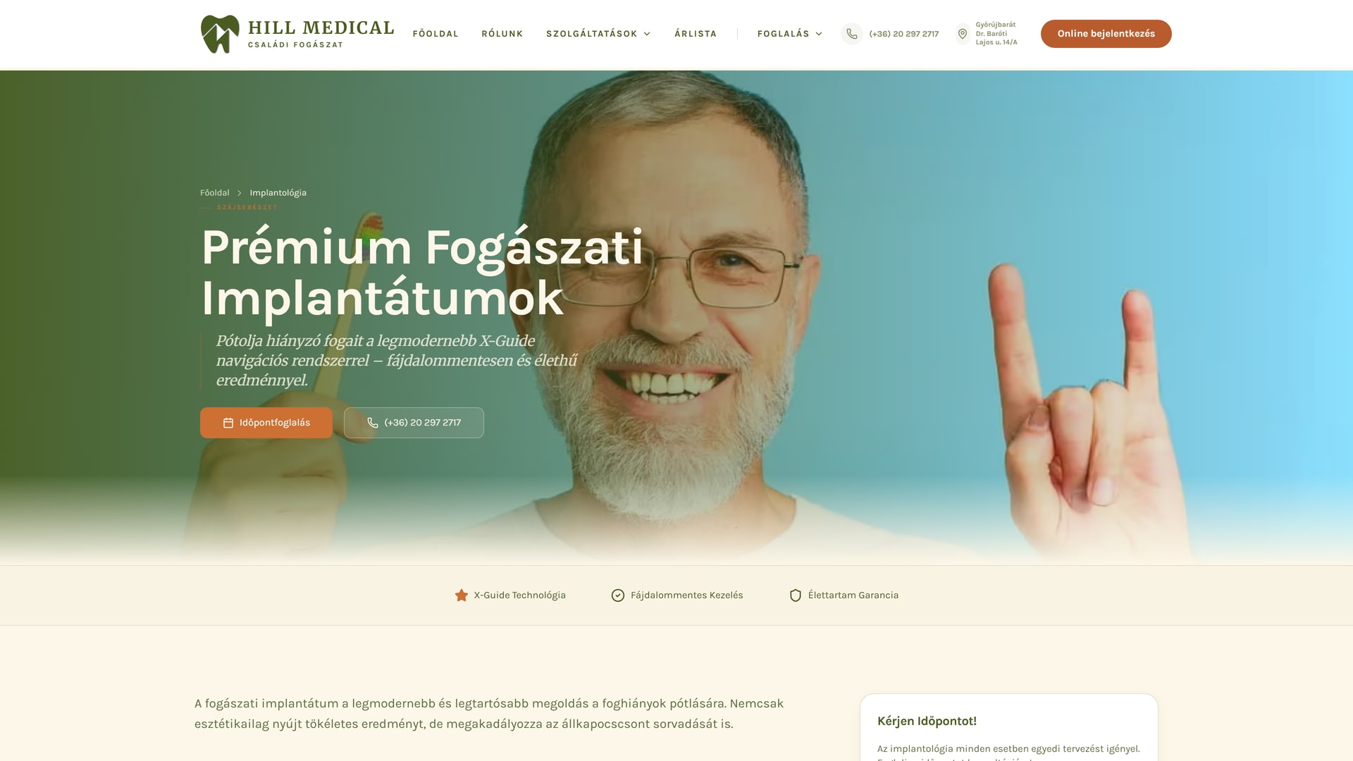 HillMedical implantology page with its treatment introduction and navigation.
